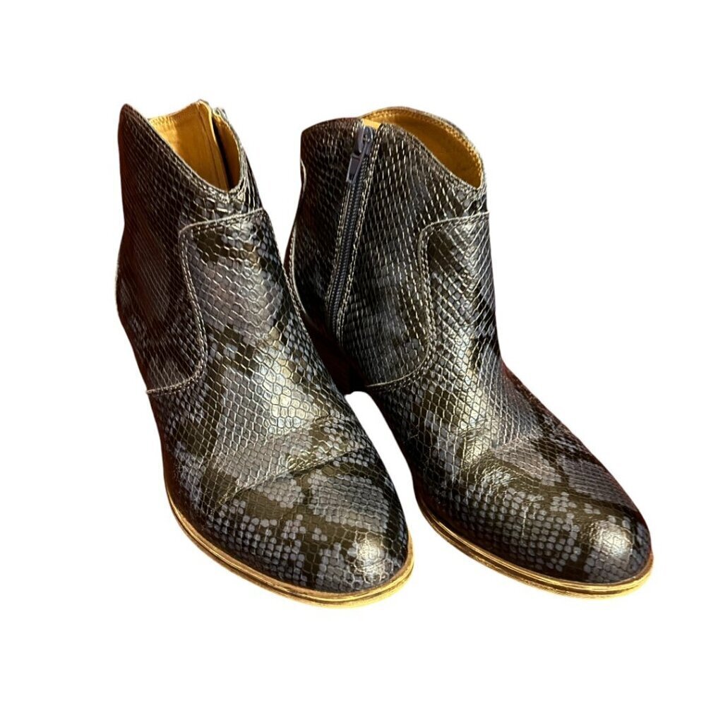 Lucky Brand Belia Blue Black Snake Embossed Ankle Boots